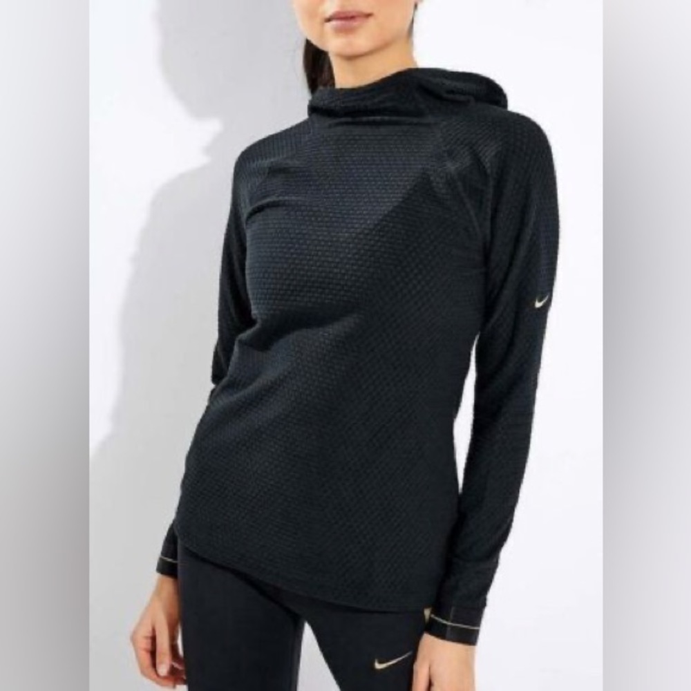 NIKE Pro Icon Clash Long Sleeve Womens Size Large Black Metallic Gold